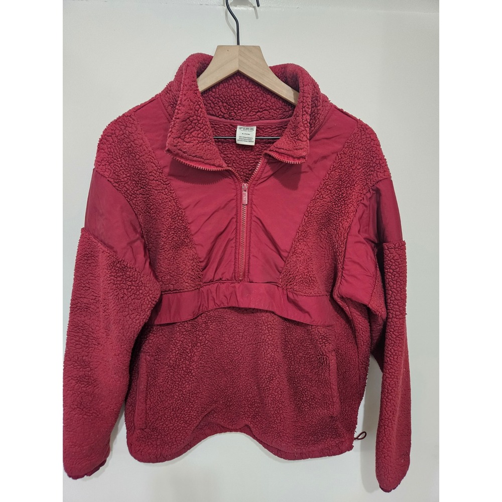 PINK Victoria's Secret Sherpa Fleece Quarter Zip Pullover Burgundy Anorak Medium